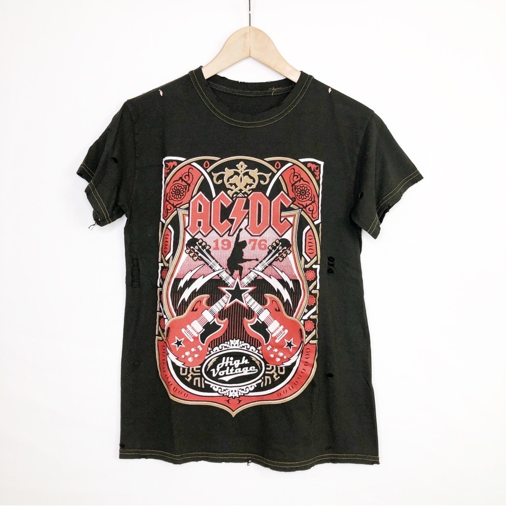 AC/DC Black Tee with Red and Cream Guitar Graphic